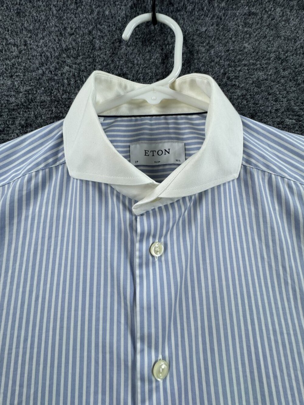 Eton Fine Twill Striped Men Contrast Collar Slim Blue White 15.5 Shirt Elegant